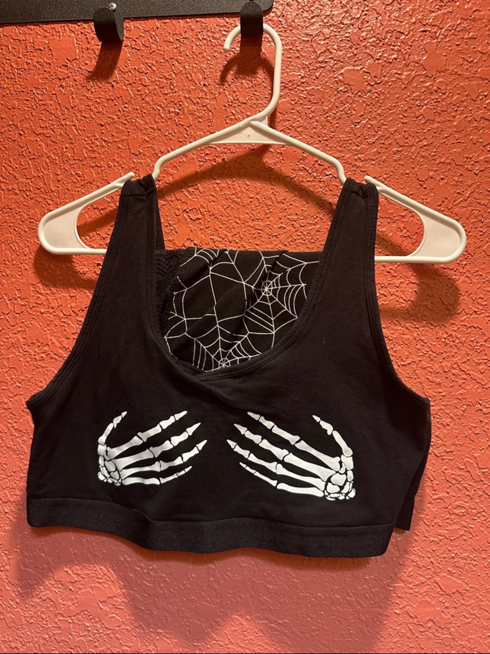 Black Skeleton Hands Crop Tank Top